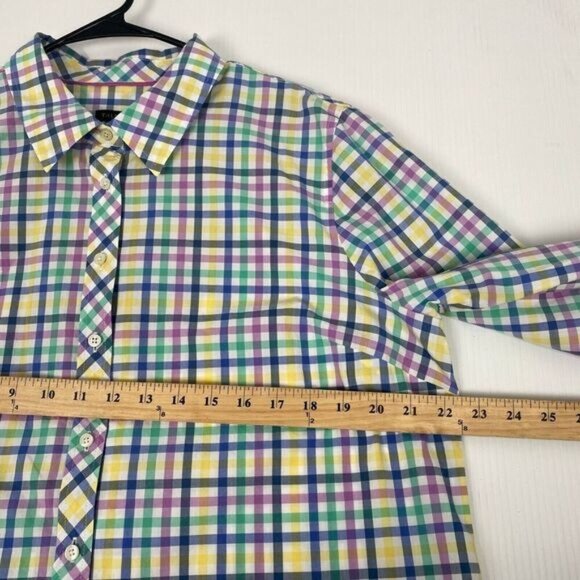 Talbots button down shirt Women's long sleeve pastel check top size XL Cotton - Picture 4 of 6
